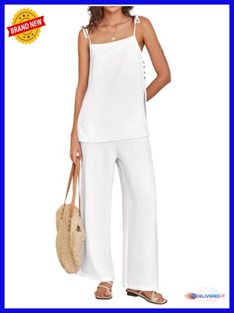 Sleeveless Tank Top And Wide Leg Pants Set, Loose Loungewear, Travel Outfit